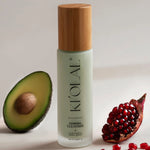 Close-up of KI'OLAL Cleanser with avocado and pomegranate seeds