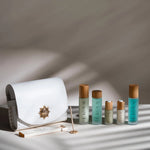 KI'OLAL full skincare set with artisanal bag and incense, soft daylight ritual aesthetic